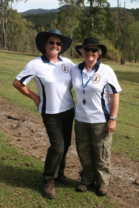 Jan & Sue modelling club shirts